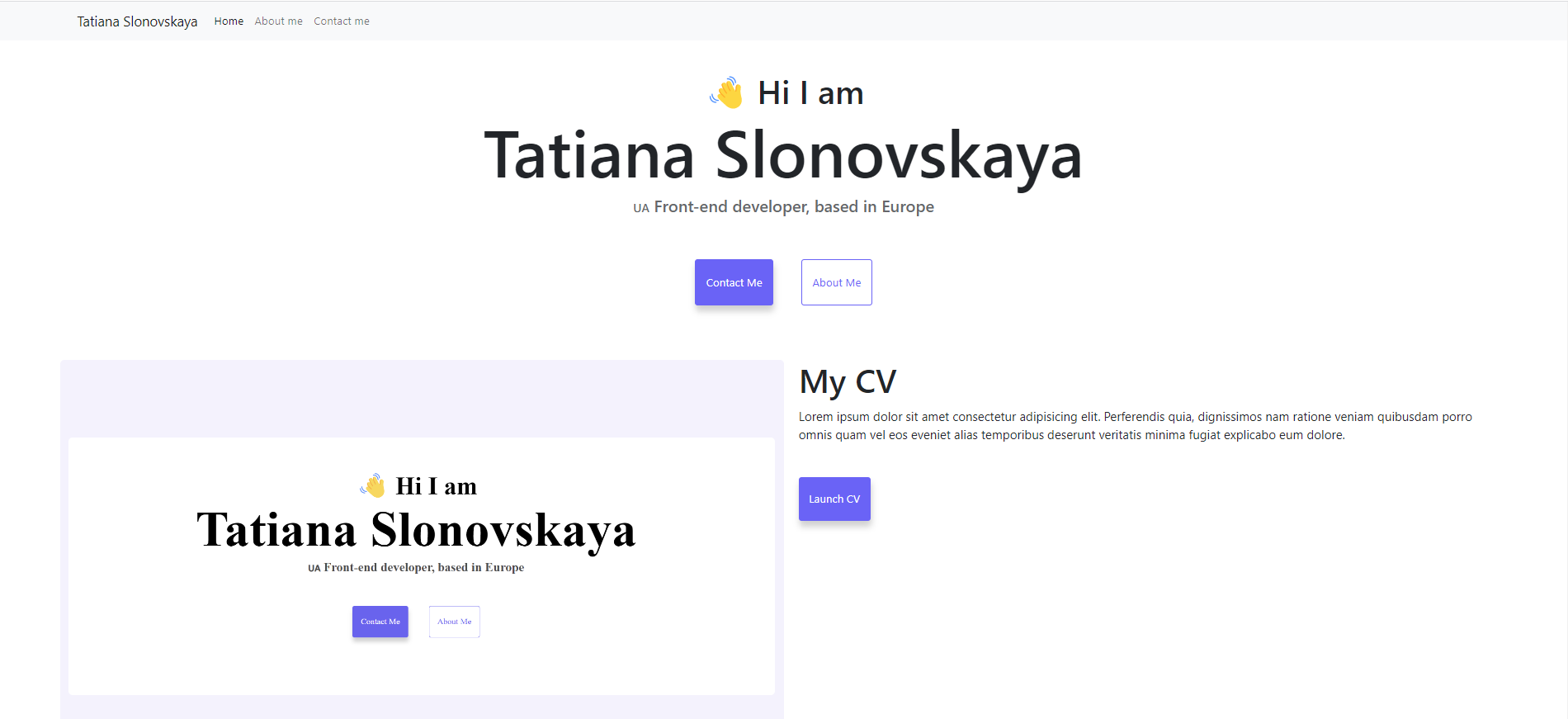 The screenshot of Tatiana's CV page